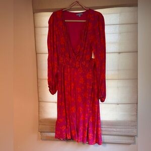 Draper James Vibrant Red and Orange Long Sleeve Dress